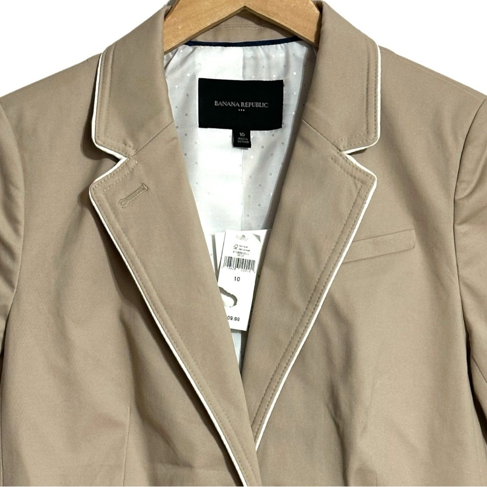 Banana Republic NWT Khaki with White Piping Notch Lapel Blazer Jacket - Picture 4 of 14